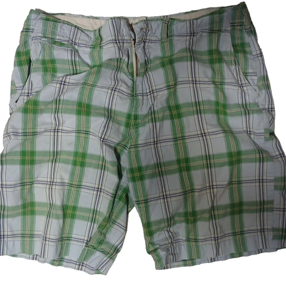 American Eagle Shorts Men's 36 x 10 Blue Green Plaid Cotton Outdoor Preppy